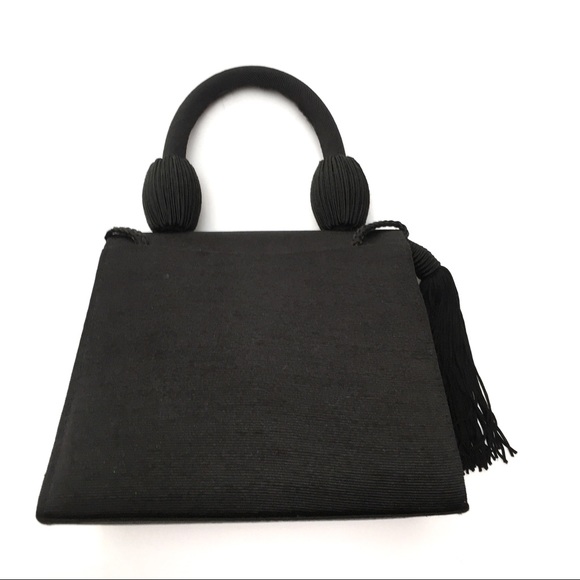 Trapezoid Tassel Top Handle Mini Crossbody Purse - Picture 2 of 5